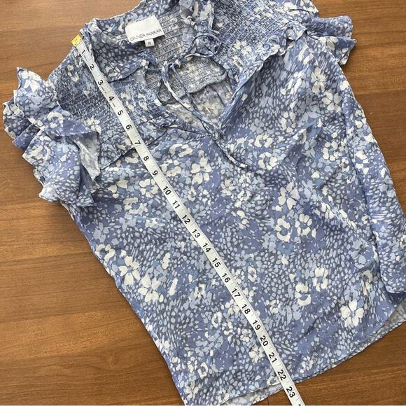 Gilner Farrar | Womens Sienna Top Blouse Blue Meadow Smocked Tie Neck Ruffles XS - Picture 7 of 9